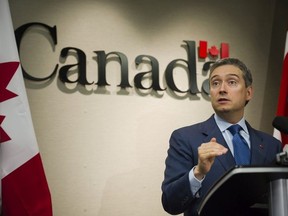 Minister of International Trade Francois-Philippe Champagne speaks to press about the Comprehensive and Progressive Agreement for Trans-Pacific Partnership, in Toronto on Tuesday, January 23, 2018.