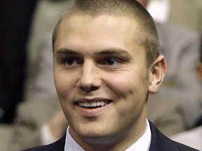 This Sept. 3, 2008, file photo shows Track Palin, son of then-Republican vice presidential candidate Alaska Gov. Sarah Palin during the Republican National Convention in St. Paul, Minn. (AP Photo/Charles Rex Arbogast, File)