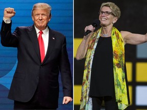 U.S. President Donald Trump and Ontario Premier Kathleen Wynne are seen in a combination shot. (AP Photo/Mark Humphrey/Ernest Doroszuk/Postmedia Network)