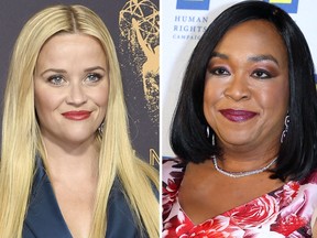Reese Witherspoon (left) and Shonda Rhimes (right) are among hundreds of Hollywood women who have formed an anti-harassment coalition called Time's Up.
