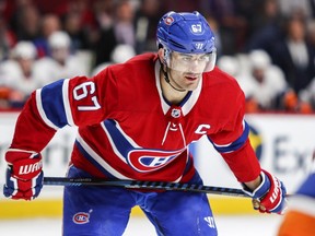 Montreal Canadiens Max Pacioretty lines up for a faceoff against the New York Islanders in Montreal on Jan. 15, 2018.