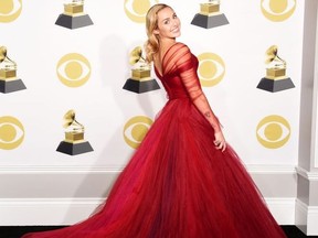 Recording artist Miley Cyrus poses in the press room during the 60th Annual GRAMMY Awards at Madison Square Garden on January 28, 2018 in New York City.