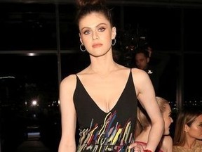 Alexandra Daddario poses at the Cushnie Et Ochs front row during New York Fashion Week: The Shows at Pier 17 on February 9, 2018 in New York City.