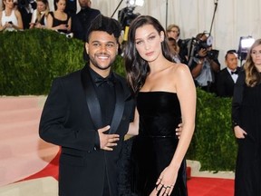 The Weeknd and Bella Hadid at the Metropolitan Museum of Art Costume Institute Gala on May 3, 2016.