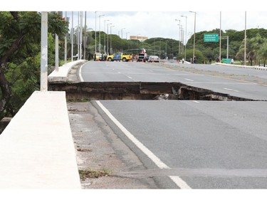 A highway is seen after collapsed in the central area of Brasilia 
 on Feb. 6, 2018. (SERGIO LIMA/AFP/Getty Images)