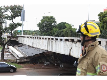 A highway is seen after collapsed in the central area of Brasilia 
 on Feb. 6, 2018. (SERGIO LIMA/AFP/Getty Images)