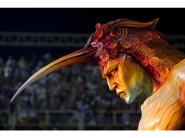 Picture of a float of the Beija-Flor samba school taken during the second night of Rio's Carnival at the Sambadrome in Rio de Janeiro, Brazil, on February 13, 2018. (MAURO PIMENTEL/AFP/Getty Images)