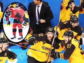 Germany reacts after defeating Canada 4-3 during the Men's Play-offs Semifinals on day fourteen of the PyeongChang 2018 Winter Olympic Games at Gangneung Hockey Centre on February 23, 2018 in Gangneung, South Korea.  (Photo by Bruce Bennett/Getty Images)