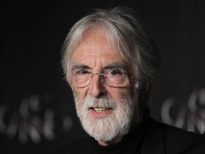 FILE -  In this May 20, 2012 file photo director Michael Haneke speaks during a press conference for Love at the 65th international film festival, in Cannes, southern France. In an interview with Austrian paper Kurier Haneke voiced concerns on the 'puritanism' that came with the #metto-movement.