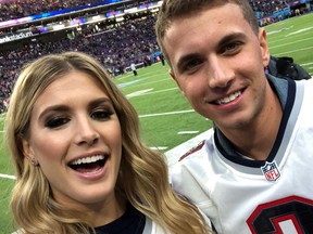 Eugenie Bouchard and John Goehrke at the Super Bowl in Minnesota