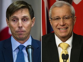 Patrick Brown (left) and Vic Fedeli are seen in a combination shot. (Ernest Doroszuk/Jack Boland/Postmedia Network)