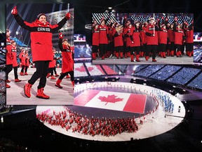 The team from Canada arrive on stage during the opening ceremony of the 2018 Winter Olympics in Pyeongchang, South Korea, Friday, Feb. 9, 2018. (AP)
