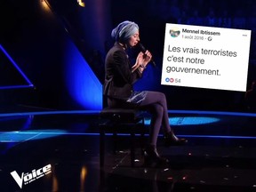 In this screenshot, Mennel Ibtissem takes part in the French version of 'The Voice'.