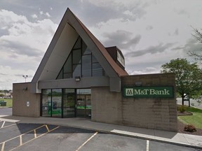 An M&T Bank location in Syracuse where employees say a hawk has been leaving dismembered pigeons.