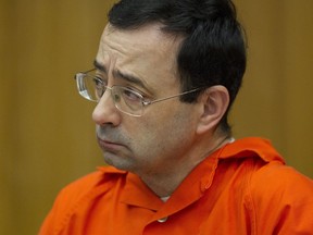 Larry Nassar appears for his sentencing at Eaton County Circuit Court in Charlotte, Mich., on Wednesday, Jan. 31, 2018.
