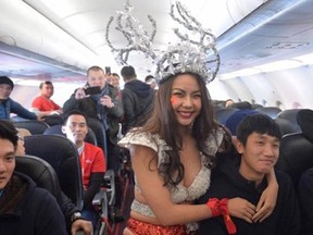 Budget airline VietJet was fined after scantily-clad air crew launched a sexy show for a South Korean soccer team. (Twitter.com/TravelWireAsia)