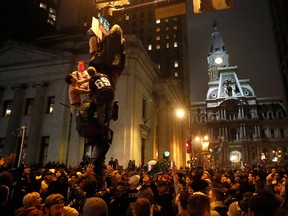 Philadelphia Eagles fans celebrate the team's victory in NFL Super Bowl 52 between the Philadelphia Eagles and the New England Patriots on Feb. 4, 2018