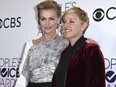 This Jan. 18, 2018, file photo shows Portia de Rossi, left, and Ellen DeGeneres, winner of the awards for favourite animated movie voice, favourite daytime TV host, and favourite comedic collaboration, at the People's Choice Awards in Los Angeles.