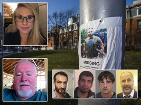 Researcher Sasha Reid (inset, top) says she warned Toronto police about a possible serial killer last summer. Bruce McArthur (inset bottom left) is accused in the murders of Andrew Kinsman, 49 (seen in poster), Selim Essen, 44, Sorush Mahmudi, 50, Dean Lisowick, 47, and Majeed Kayhan, 58 (inset, below from left to right). (Supplied/File Photos)