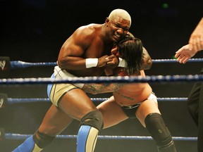 Shelton Benjamin puts CM Punk into a headlock during WWE Smackdown at Acer Arena on June 15, 2008 in Sydney, Australia.