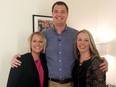 This photo provided by Matt White shows him with Jacoba Ballard, left, and Julie Harmon in New York before a television interview. (Courtesy Matt White via AP)