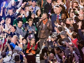 Justin Timberlake performs onstage during the Super Bowl LII Halftime Show at U.S. Bank Stadium in Minneapolis, Minn., on Sunday, Feb. 4, 2018.