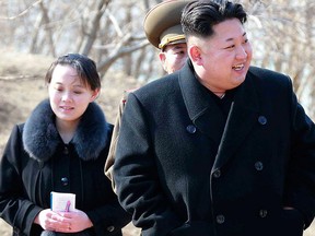 This 2015, file photo provided by the North Korean government shows North Korean leader Kim Jong Un and his sister Kim Yo Jong, left, during their visit to a military unit in North Korea. (Korean Central News Agency/Korea News Service via AP, File)