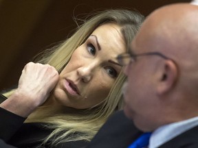 In this Sept. 14, 2017 file photo, Sabrina Limon confers with her attorney Richard Terry during her murder trial in Bakersfield, Calif.  (Felix Adamo/The Bakersfield Californian via AP, File)