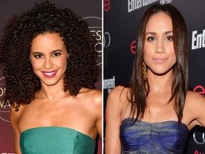 Parisa Fitz-Henley (left) will play Meghan Markle in a "Harry & Meghan: The Royal Love Story." (Frazer Harrison/Getty Images/Alberto E. Rodriguez/Getty Images for Entertainment Weekly)