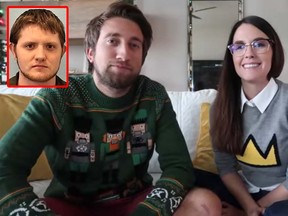 The Travis County medical examiner's report says Christopher Giles (inset) died of a self-inflicted gunshot wound after he broke into the home of YouTube stars Gavin Free and Meg Turney. (Austin Police Department photo and YouTube screengrab)