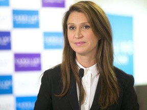 Ontario PC Leadership candidate Caroline Mulroney addresses the media in her campaign office in Toronto on Friday February 23, 2018. THE CANADIAN PRESS/Chris Young