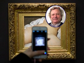 Frederic Durand-Baissas (inset) whose Facebook account was suspended in 2011 after he posted a photo of Gustave Courbet's 1866 painting "The Origin of the World," which depicts female genitalia, is suing the California-based social network Facebook for alleged "censorship." (AP Photos/Laurent Rebours/Francois Mori)