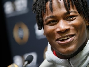 Linebacker Reuben Foster of the Alabama Crimson Tide speaks to members of the media during the College Football Playoff National Championship Media Day on January 7, 2017 at Amalie Arena in Tampa, Florida. (Brian Blanco/Getty Images)