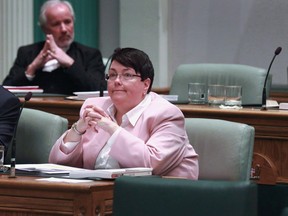 Then Newfoundland and Labrador Finance Minister Cathy Bennett concludes the 2017 Budget from the floor of the Legislature in St. John's on April 6, 2017. Bennett is hoping to change provincial harassment laws following the acquittal of a man who hurled sexual obscenities at a female TV reporter in St. John's.