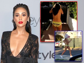 Shay Mitchell went streaking after gaining 3 million followers on YouTube.  (Joe Scarnici/Getty Images for InStyle/Shay Mitchell YouTube video screenshots)