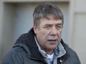 Former federal MP Peter Stoffer talks to reporters to address sexual harassment allegations in Halifax on Friday, Feb. 9, 2018. Stoffer denied the claims but apologized for actions that might have been interpreted as inappropriate.