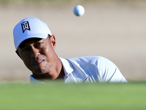 Tiger Woods plays his shot on the 13th hole during the second round of the Genesis Open at Riviera Country Club on February 16, 2018 in Pacific Palisades, California. (Warren Little/Getty Images)