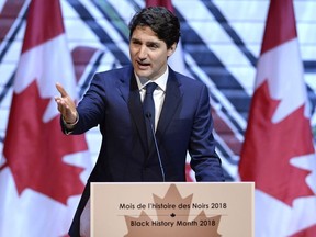 Prime Minister Justin Trudeau speaks during a Black History Month reception at the Museum of History in Gatineau, Que., on Monday, Feb. 12, 2018.