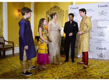 Prime Minister Justin Trudeau wife Sophie Gregoire Trudeau, and children, Xavier, 10, Ella-Grace, 9, meet Indian movie star in Mumbai, India on Tuesday, Feb. 20, 2018.