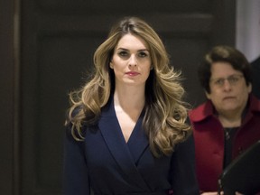 White House Communications Director Hope Hicks, one of President Donald Trump's closest aides and advisers, arrives to meet behind closed doors with the House Intelligence Committee, at the Capitol in Washington on Tuesday, Feb. 27 2018.
