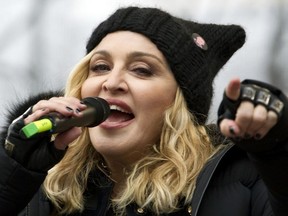Madonna performs on stage during the Women's March rally, Saturday, Jan. 21, 2017, in Washington.