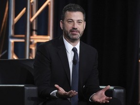 In this Jan. 8, 2018 photo, Jimmy Kimmel participates in the "Jimmy Kimmel Live and 90th Oscars" panel during the Disney/ABC Television Critics Association Winter Press Tour in Pasadena, Calif.