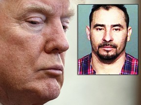 President Donald Trump and a photo of accused drunk driver Manuel Orrego-Savala.