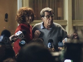 In this image released by HBO, Kathy Baker, left, and Al Pacino portray Sue and Joe Paterno in a scene from "Paterno," a film about the late Penn State football coach.