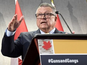 Minister of Public Safety and Emergency Preparedness Ralph Goodale speaks during a press conference at the Summit on Gun and Gang Violence in Ottawa on Wednesday, March 7, 2018.