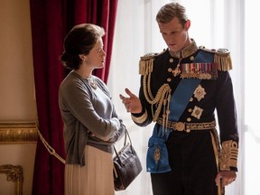In this image released by Netflix, Claire Foy, left, and Matt Smith in a scene from "The Crown," premiering its second season on Friday,  (Robert Viglasky/Netflix via AP) ORG XMIT: NYET332
