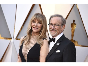 Kate Capshaw, left, and Steven Spielberg arrive at the Oscars on Sunday, March 4, 2018, at the Dolby Theatre in Los Angeles.