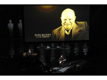 Don Rickles appears on screen as Eddie Vedder performs during an In Memoriam tribute at the Oscars on Sunday, March 4, 2018, at the Dolby Theatre in Los Angeles.