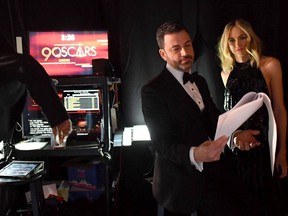 In this handout provided by A.M.P.A.S., Jimmy Kimmel and Molly McNearney attend the 90th Annual Academy Awards at the Dolby Theatre on March 4, 2018 in Hollywood, California.