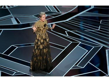 Actor Frances McDormand accepts Best Actress for 'Three Billboards Outside Ebbing, Missouri' onstage during the 90th Annual Academy Awards at the Dolby Theatre at Hollywood & Highland Center on March 4, 2018 in Hollywood, California.